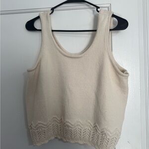 Ana Cream Knit Tank Top with Scallop Hem
